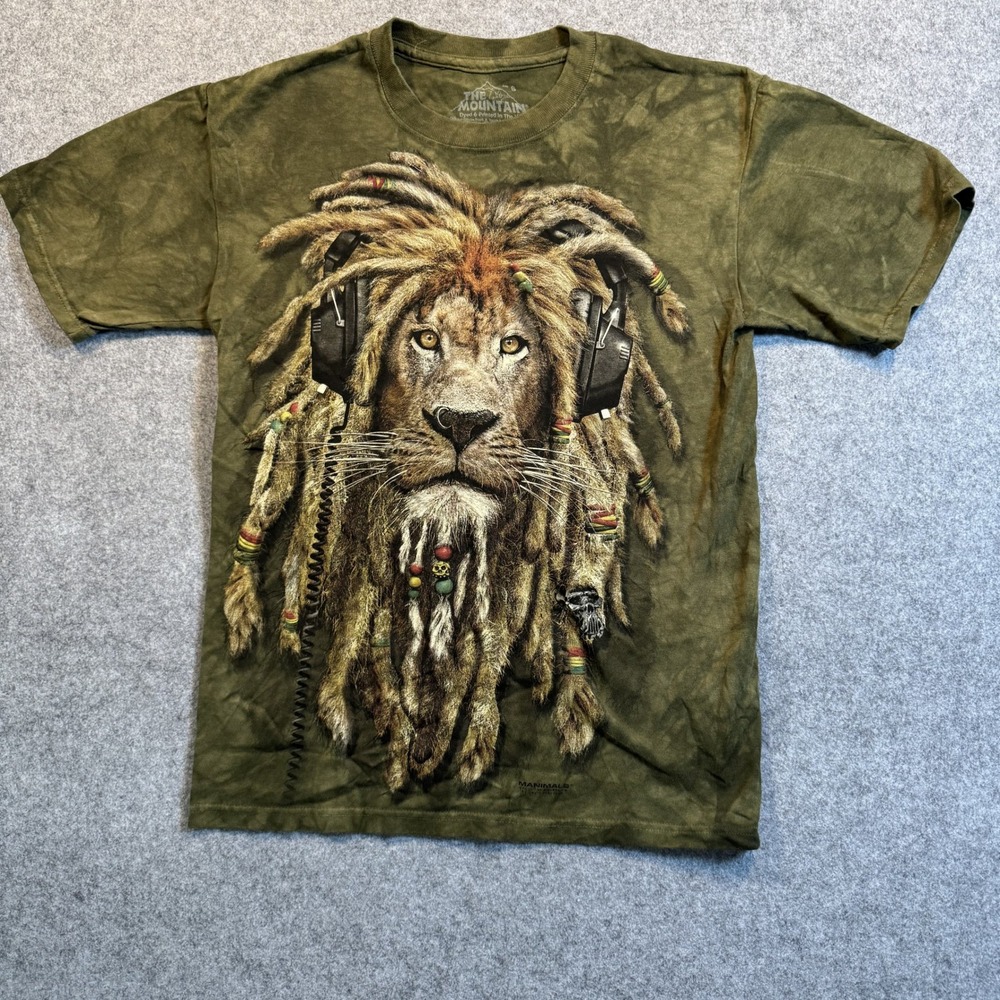 The Mountain Manimals Lion Dreadlocks T-Shirt Small Green Tie Dye Graphic Cotton